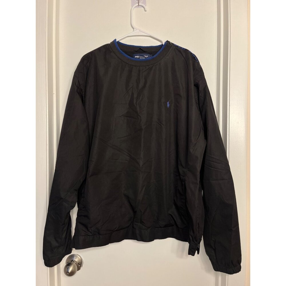 Polo Golf Ralph Lauren XL Black Windbreaker Pullover Blue Trim Lightweight Mens